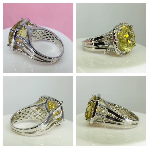 14k white gold 15 CT citrine diamond cushion ring - Picture 8 of 8